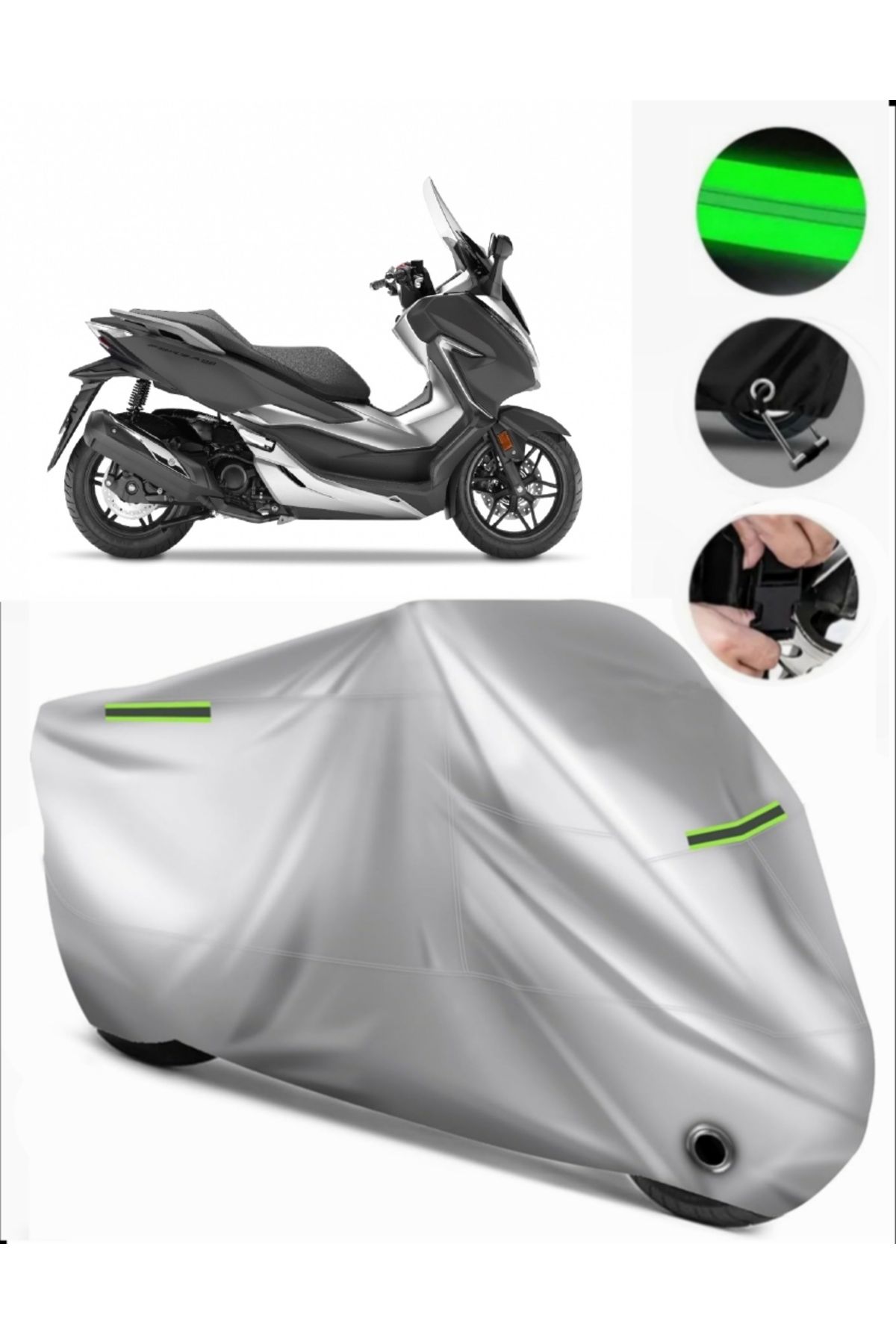 چادر موتورسیکلت خاکستری HONDA NSS300 FORZA سازگار با موتور سیکلت TARKET PREMIUM قفل GRI MotoEn