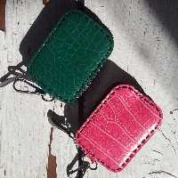 کیف هندزفری و لوازم کوچک ،چرم، رنگ صورتی و سبز ، ابعاد حدود8 در5