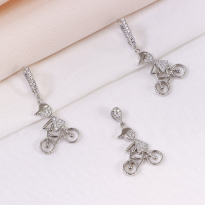 نیم ست نقره مدل دوچرخه طرح فانتزی عیار 925 کد 16318