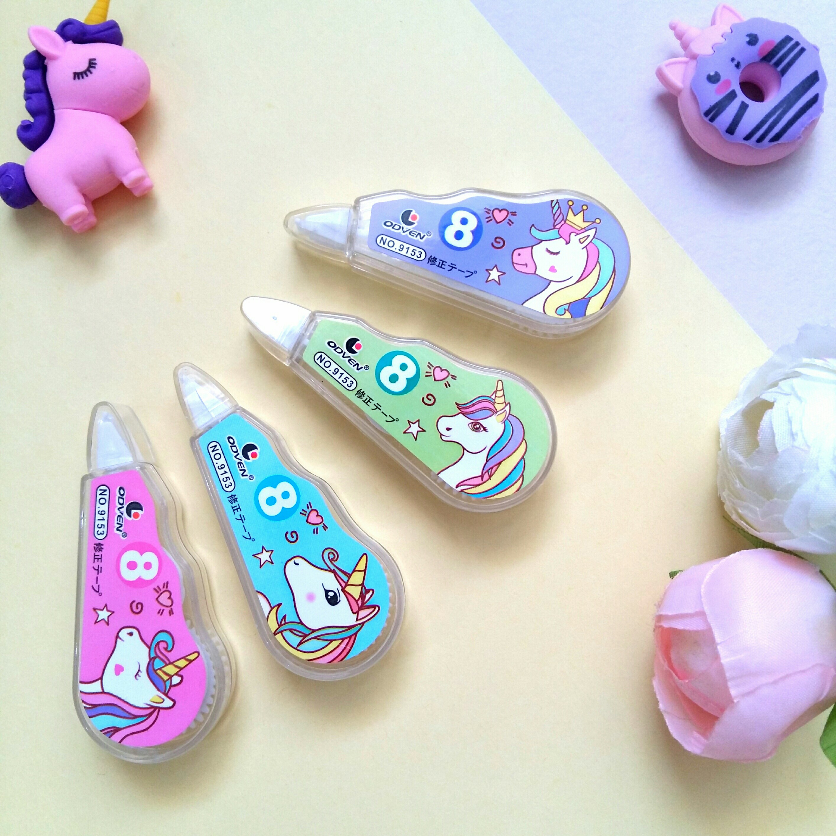 لاک غلط گیر یونیکورن نواری فانتزی 8 متری پاکن خودکار برچسبی غلطگیر تکشاخ پونی یونی کورن تک شاخ صورتی سبز بنفش آبی یک عدد