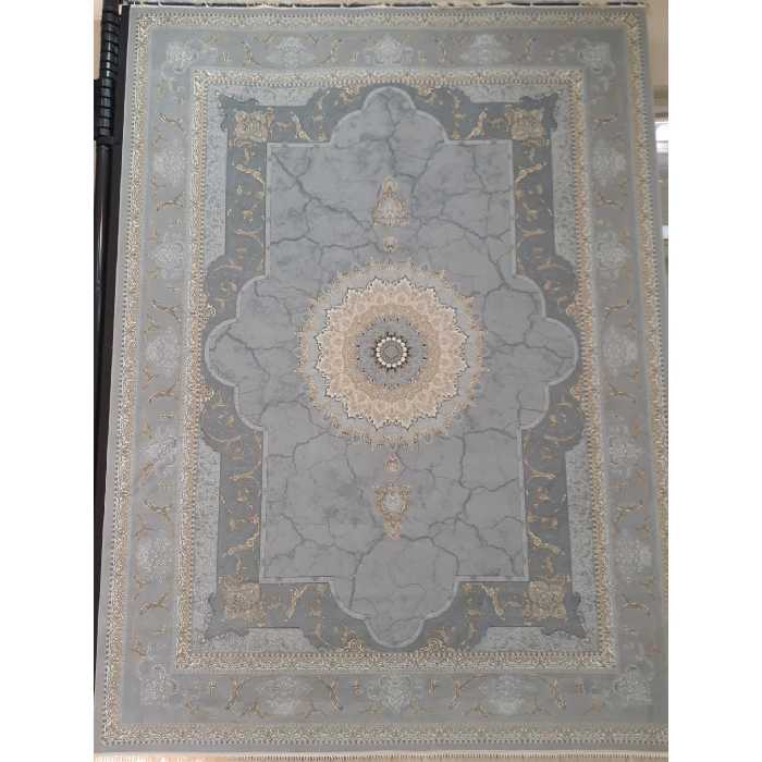 فرش ماشینی 1200 شانه اصل تراکم 3600 طرح نسیم زمینه نقره ای 12 متری جنس اکرولیک