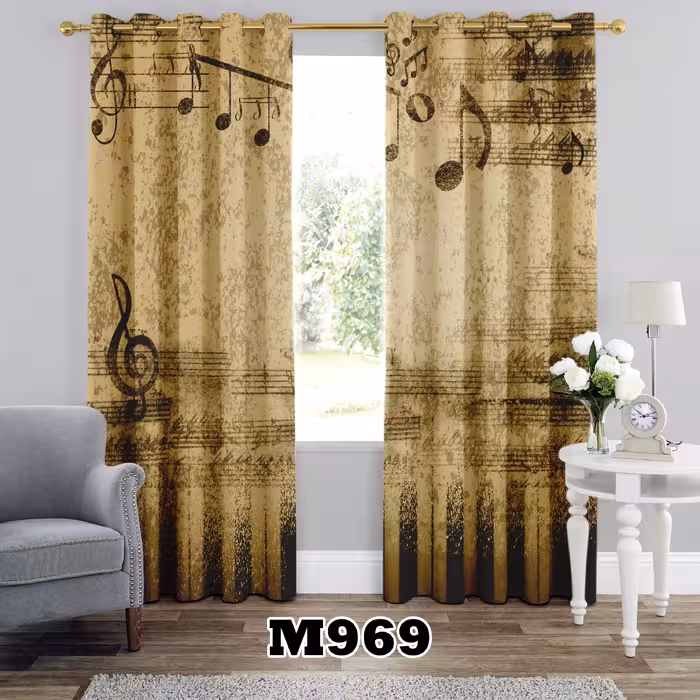 پرده چاپی مخمل طرح نت کد M969 ارتفاع 300 عرض 140 سانت