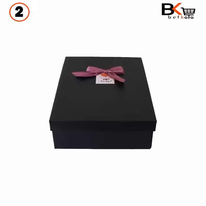 باکس کادویی مستطیلی ساده مشکی پاپیون دار سایز متوسط کد 39 سایز دو 