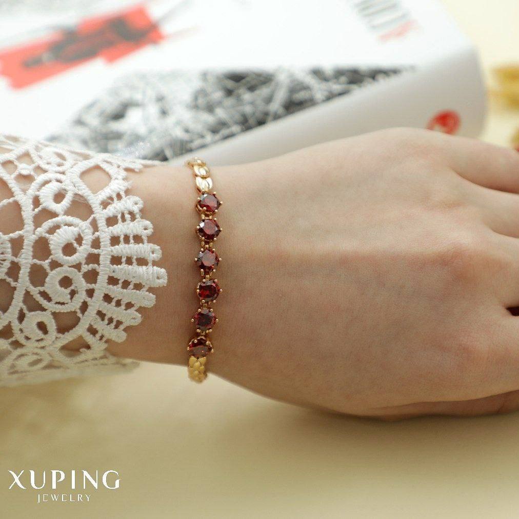 دستبند نگین قرمز مخراج کاری شده مارک ژوپینگ ابکاری طلا 