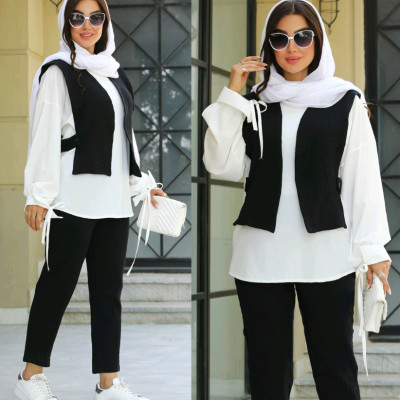 مانتو شلوار زنانه کرپ مدل سه تیکه فرشته