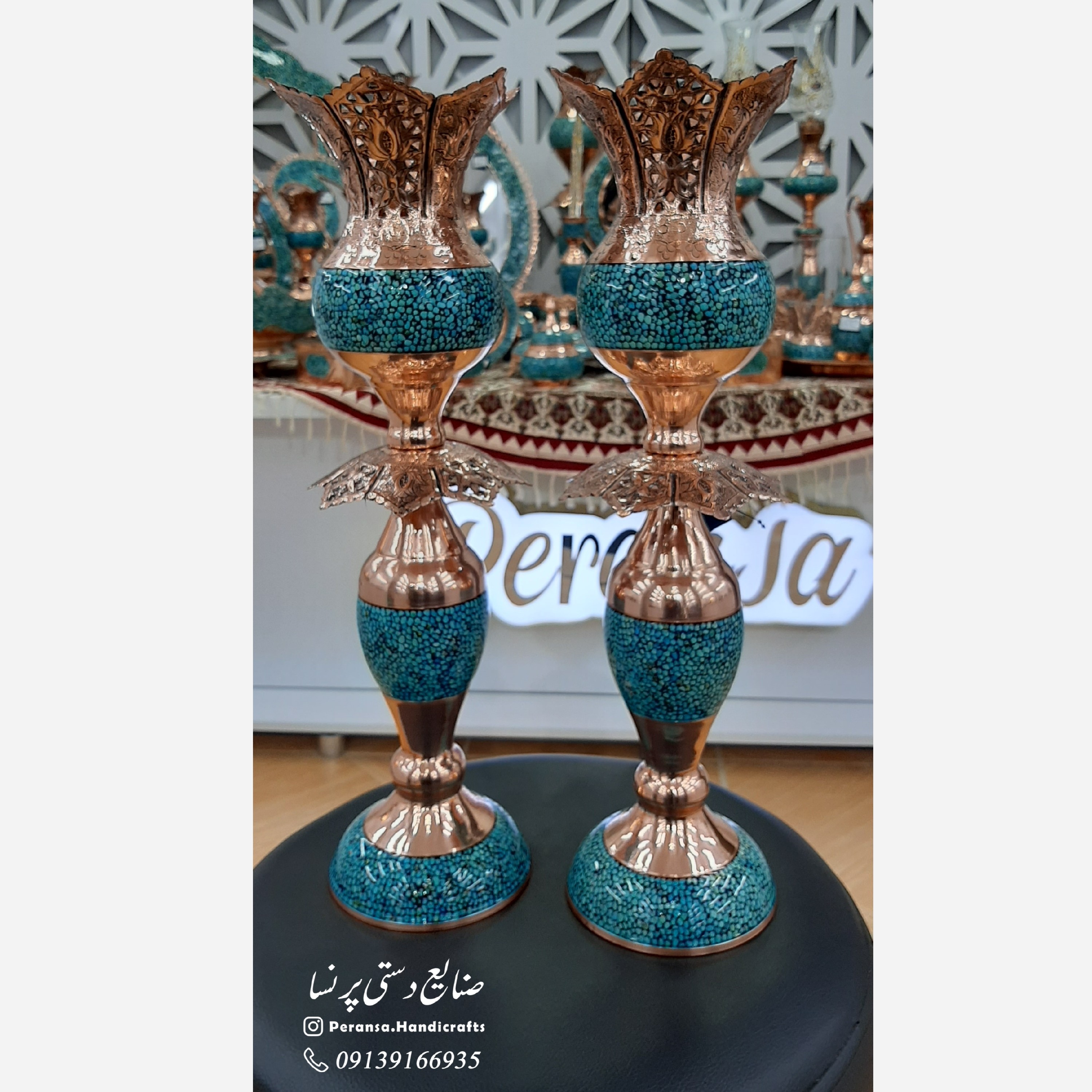 لاله قلم زنی و فیروزه جفتی ارتفاع 42 سانتیمتر برند پرنسا ارسال رایگان