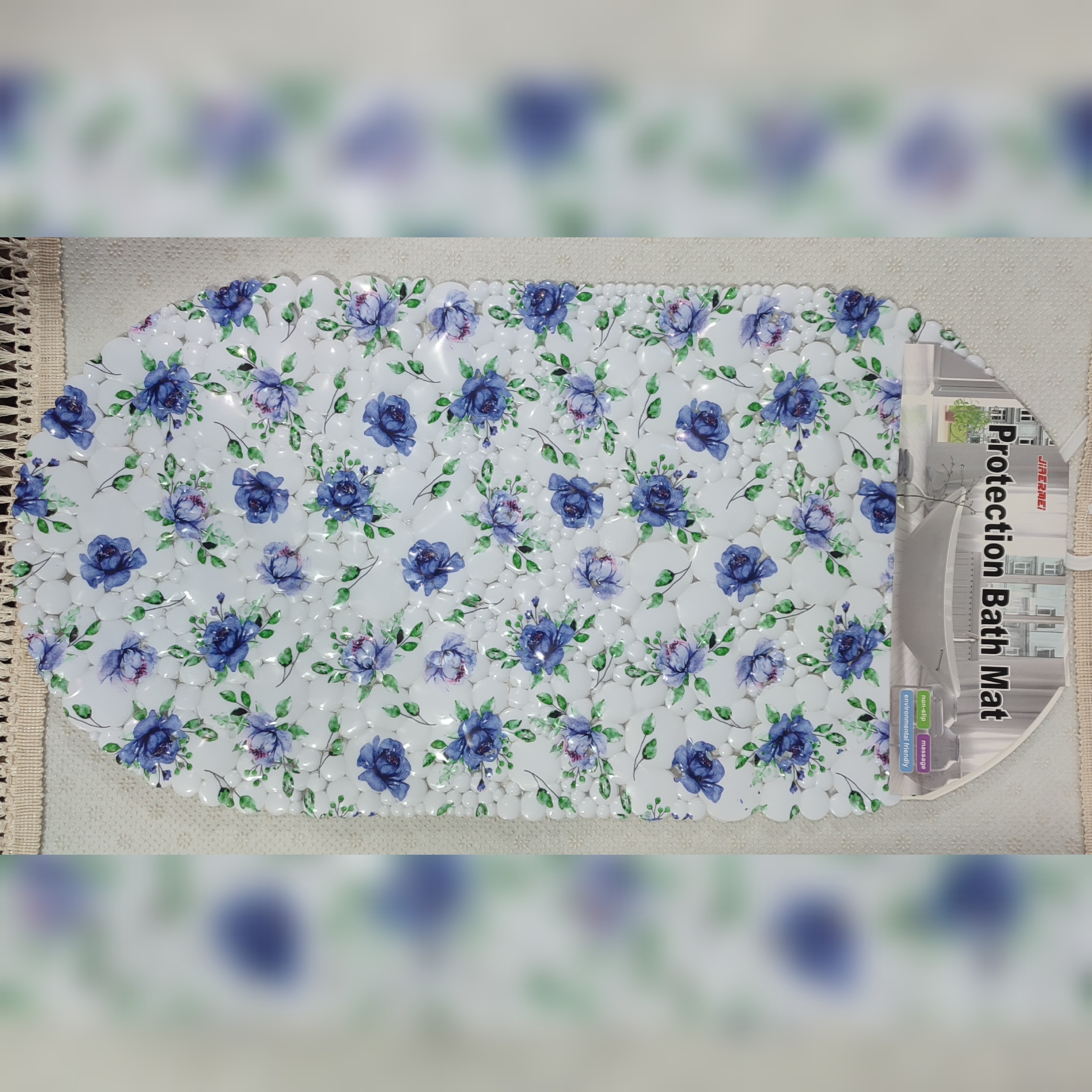 زیردوشی بیضی صدفی رنگ گل آبی 