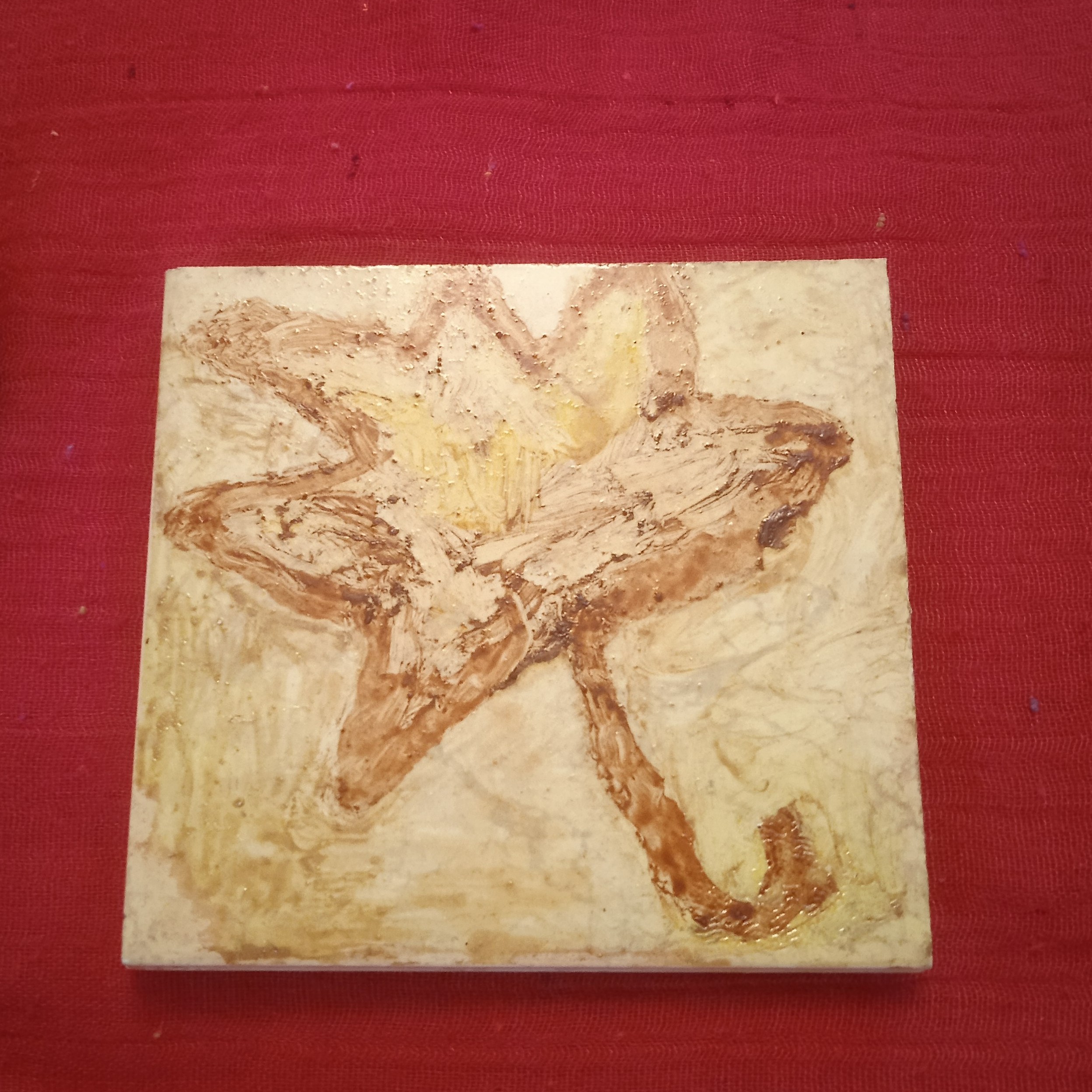 نقاشی روی کاشی و سرامیک طرح فانتزی برگ ابعاد 10.5 در 10.5 سانتی متر