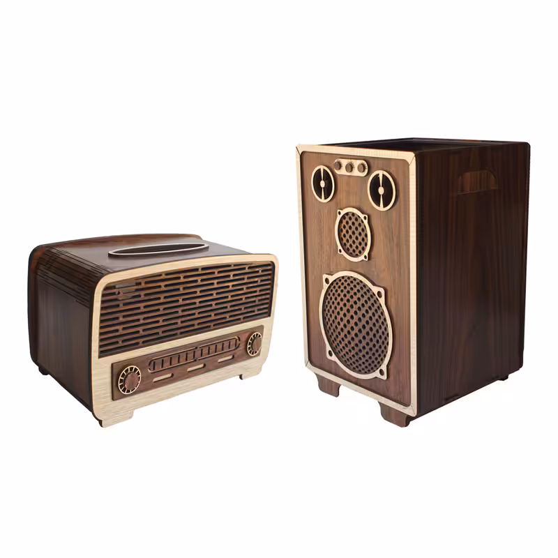 ست سطل و جا دستمال کاغذی آبنوس طرح رادیو و اسپیکر -دارای رنگبندی