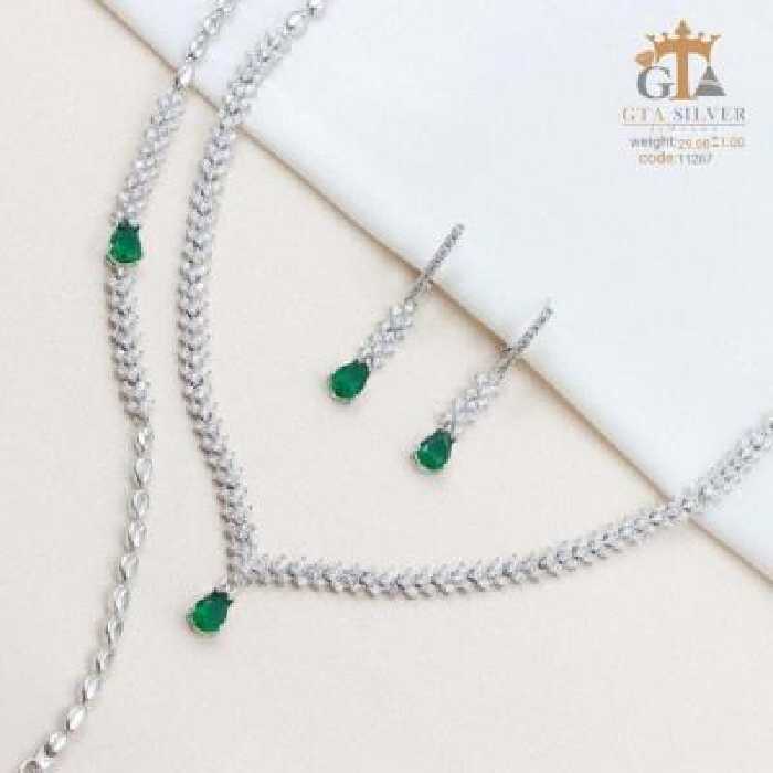 سرویس نقره نگین دار باگت خور کاملا مشابه جواهر عیار 925 کد 11267