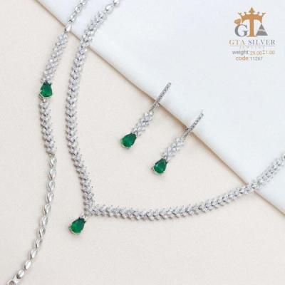 سرویس نقره نگین دار باگت خور کاملا مشابه جواهر عیار 925 کد 11267