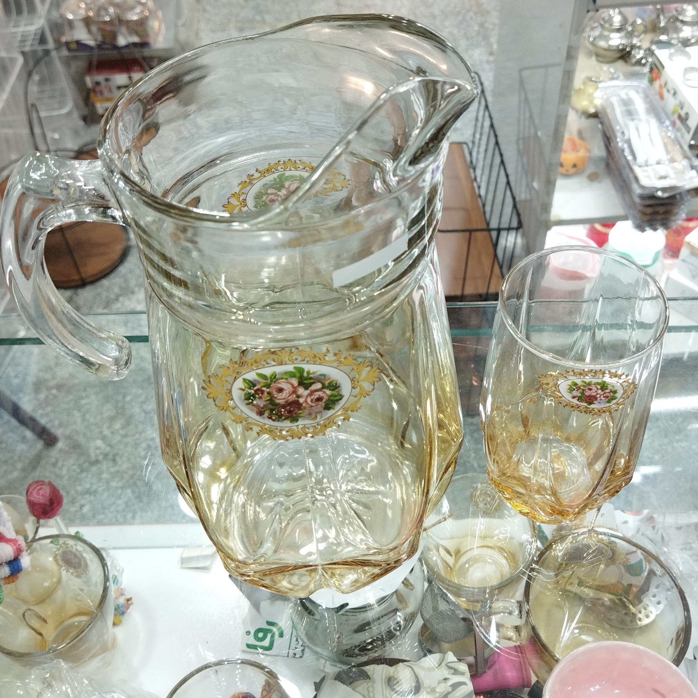 پارچ و لیوان استاتیک رز عسلی(6عددی)
