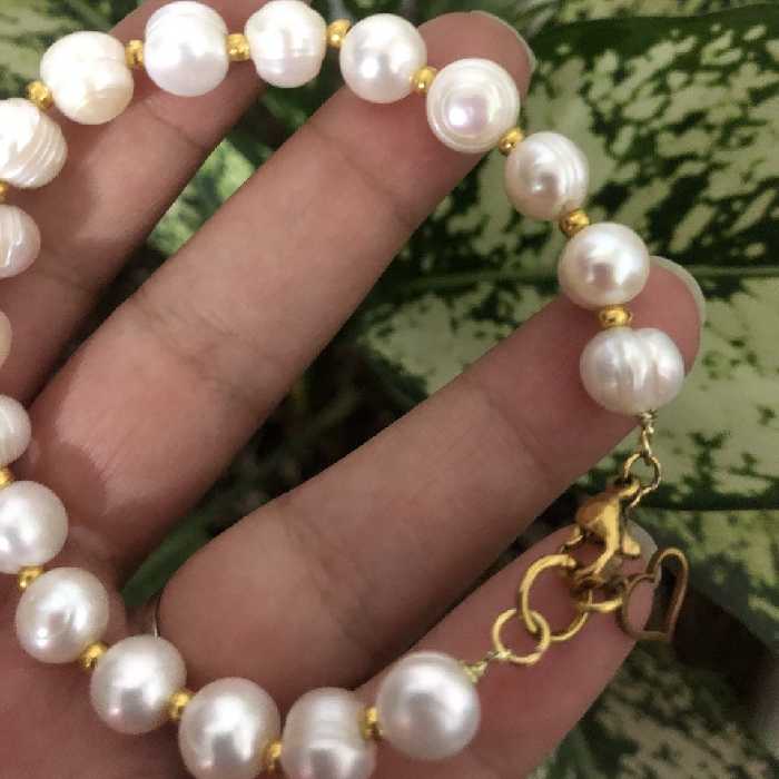 دستبند مروارید طبیعی پرورشی درجه یک قابل سفارش با طلا و نقره 