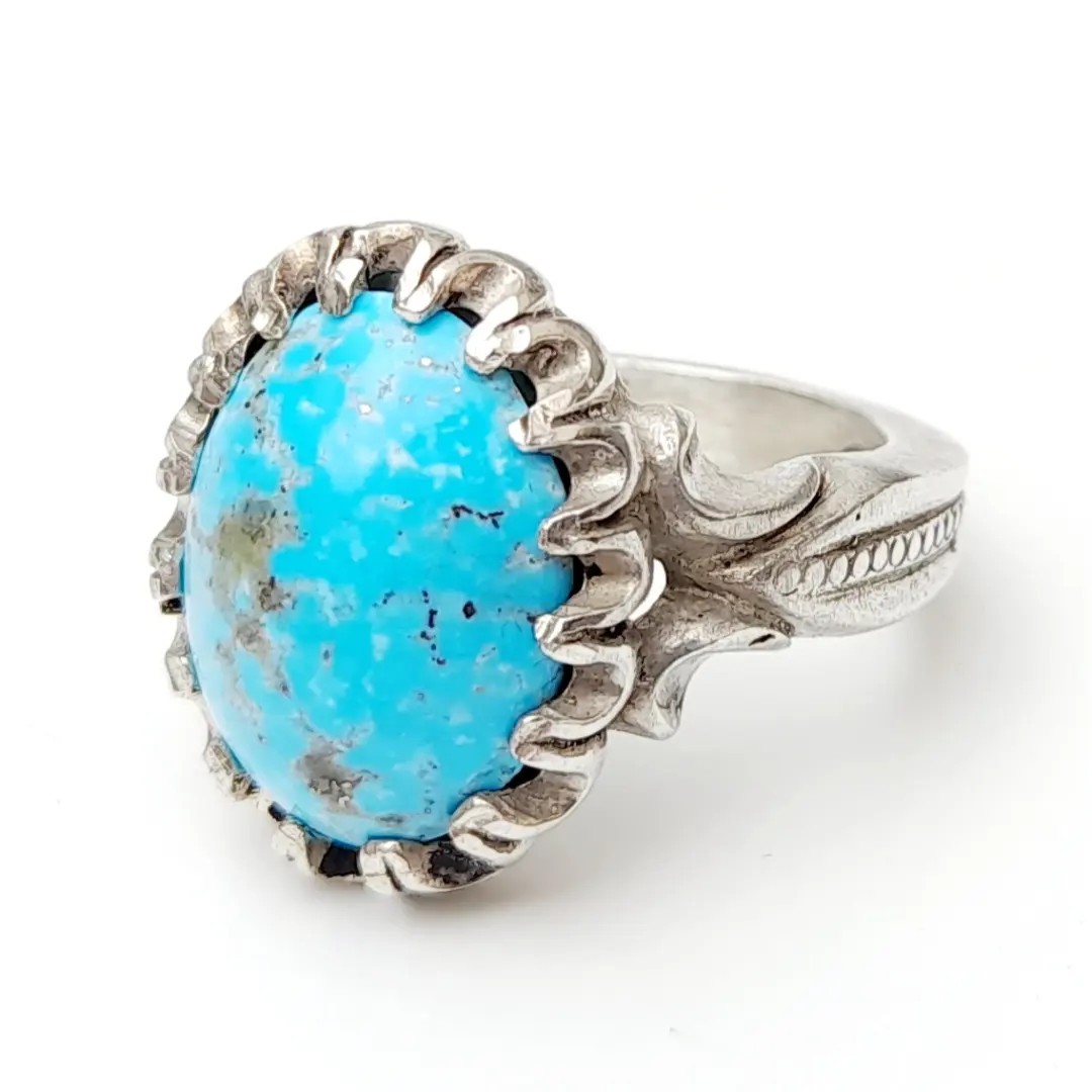 انگشتر نقره فیروزه کرمانی زنده مردانه