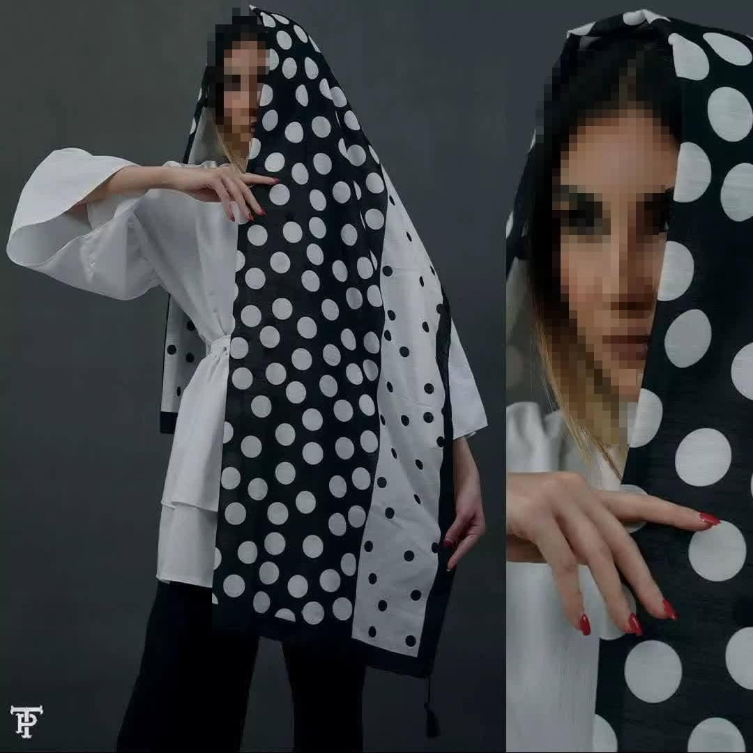 شال نخی اسلپ چاپی سفید مشکی (کد 05) ارسال رایگان