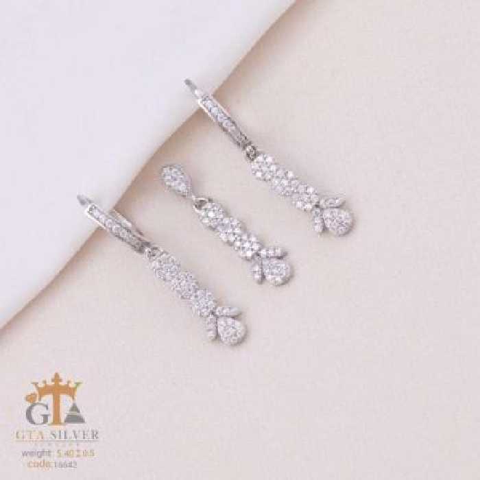 نیم ست نقره طرح فلاور سه تایی با روکش رادیوم کد 16642