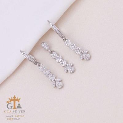 نیم ست نقره طرح فلاور سه تایی با روکش رادیوم کد 16642