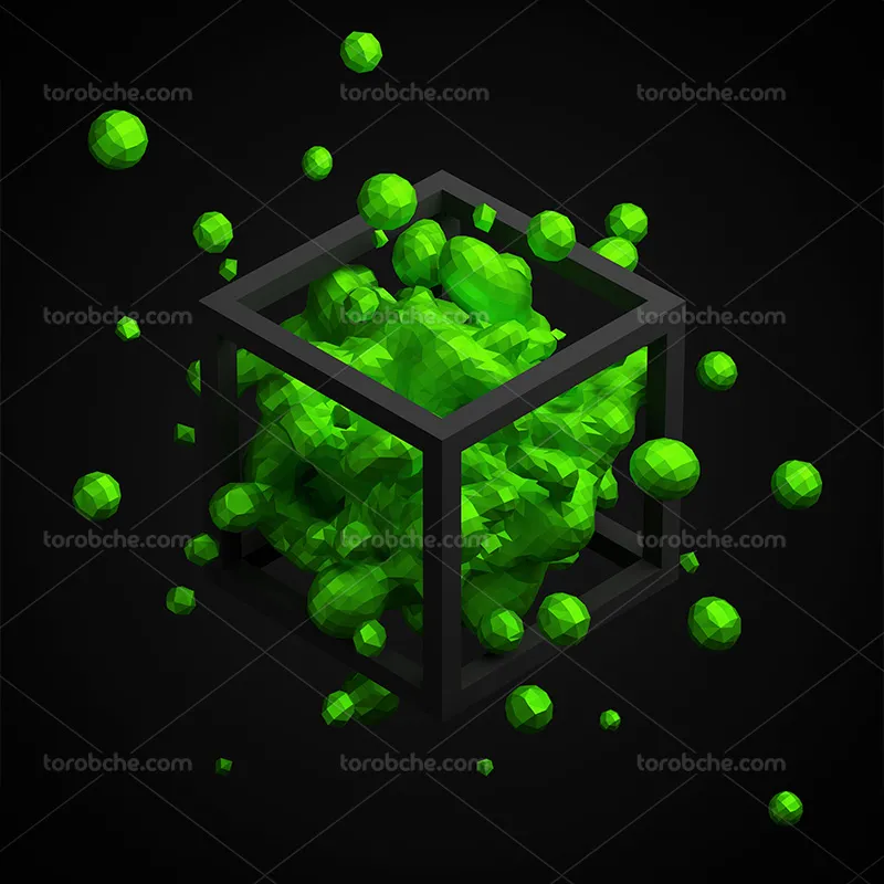 بک گراند انتزاعی مکعبی با اشکال هندسی سبز | گرافیک با طعم تربچه