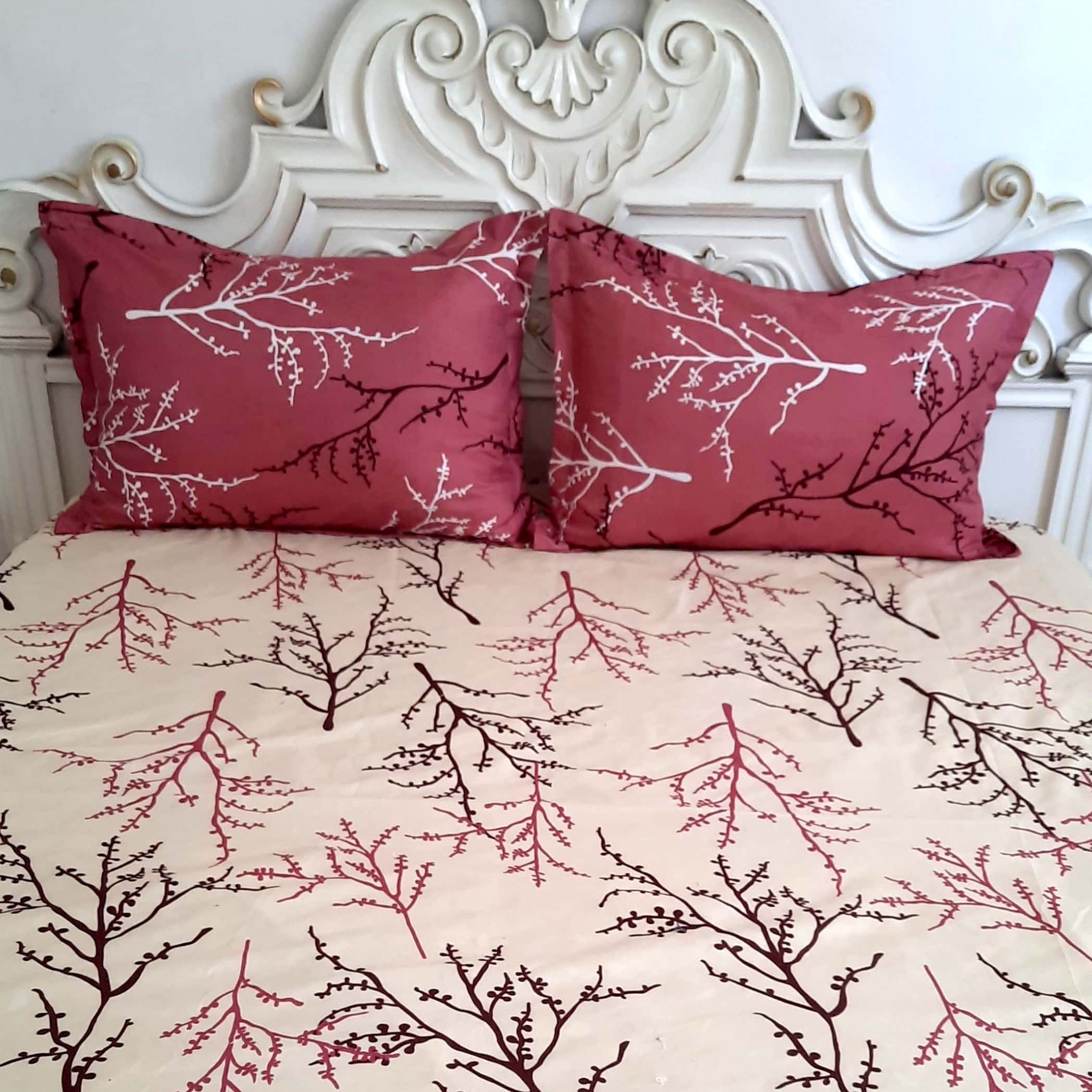 ست کاور تشک دور کش  و روبالشی زیپ دار دورپاکتی  دو نفره طرح شاخه