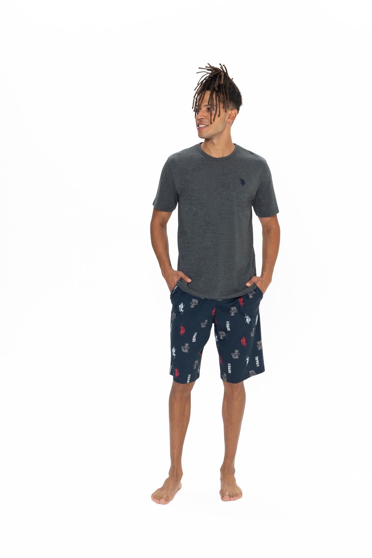 ست پیژامه خاکستری مردانه تیم شورت های اورجینال U.S. Polo Assn.