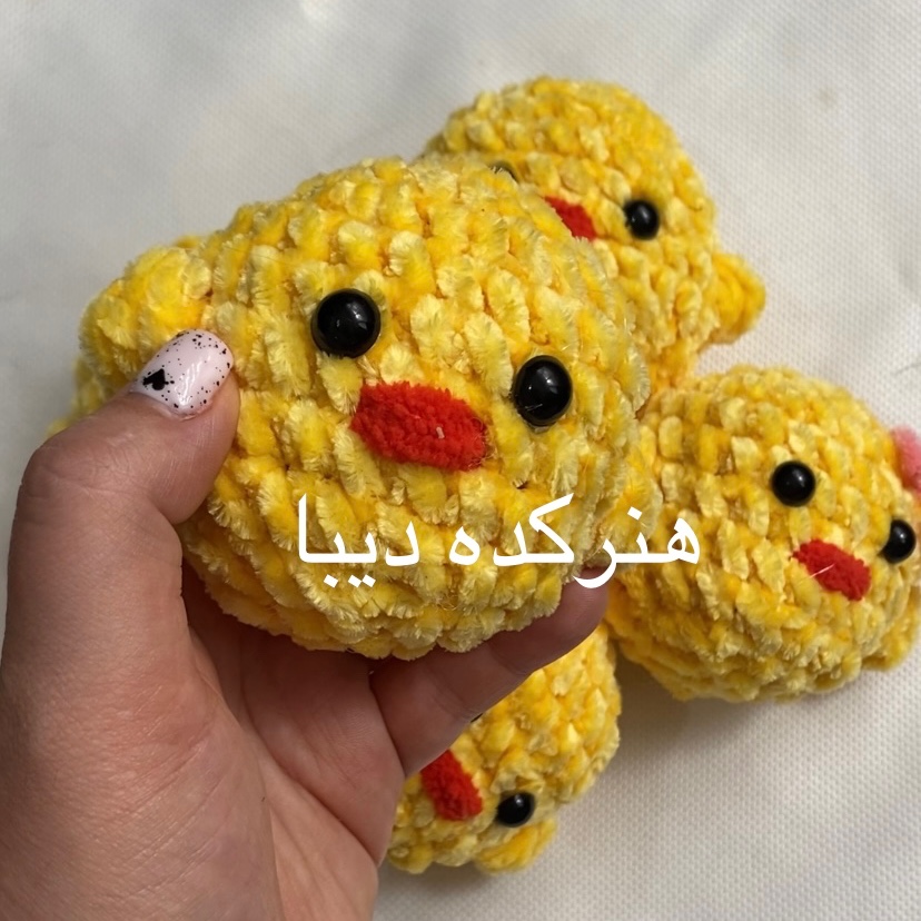 عروسک جوجه بافتنی،ألوألومن جوجوأم،جوجو نرمالو،حدوداً 10 سانت ،کاموا مخملی، بافتنی