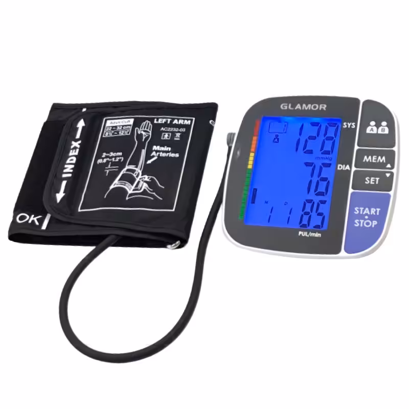 فشارسنج دیجیتال گلامور TMB-1112new صفحه رنگی و نمایشگر ضربان قلب و نبض به همراه دو عدد کاف و کیف  و 5 سال گارانتی