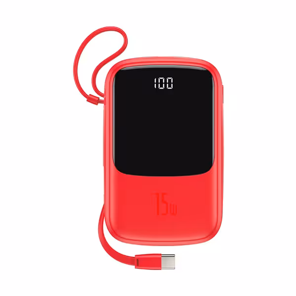 پاور بانک باسئوس Baseus Q pow Digital Display 3A Power Bank 10000mAh (With Type-C Cable)Red