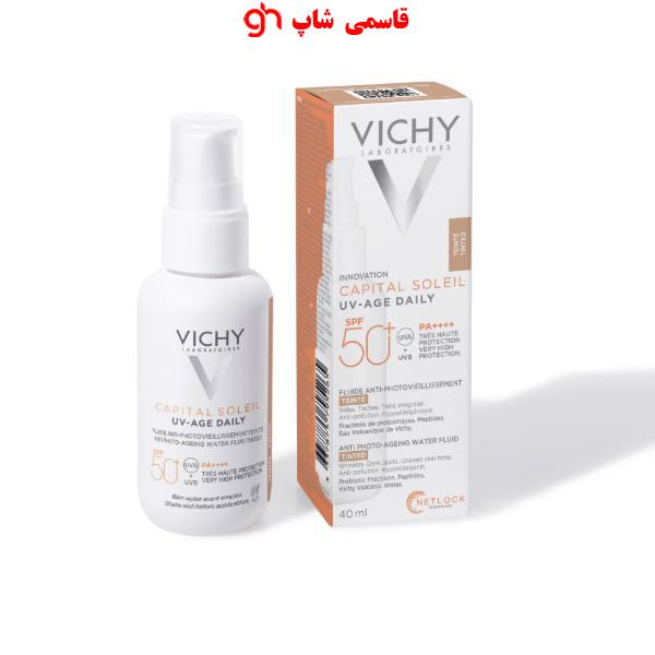 کرم ضد آفتاب و ضد پیری و جوانساز بی رنگ ویشی VICHI مدل Capital Soleil حجم 40 میل| ضد چروک و ضد لک، SPF50