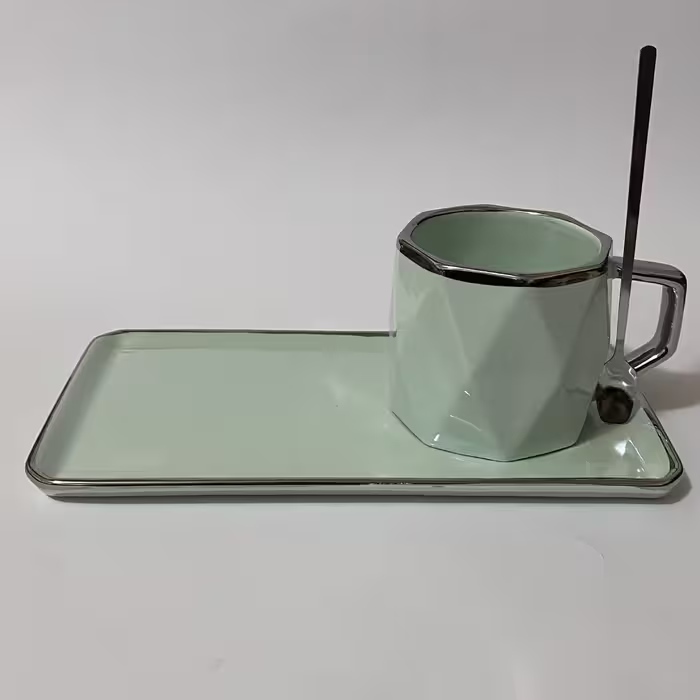 ماگ سرامیکی مدل سینی دار رنگ سبز،دسرخوری