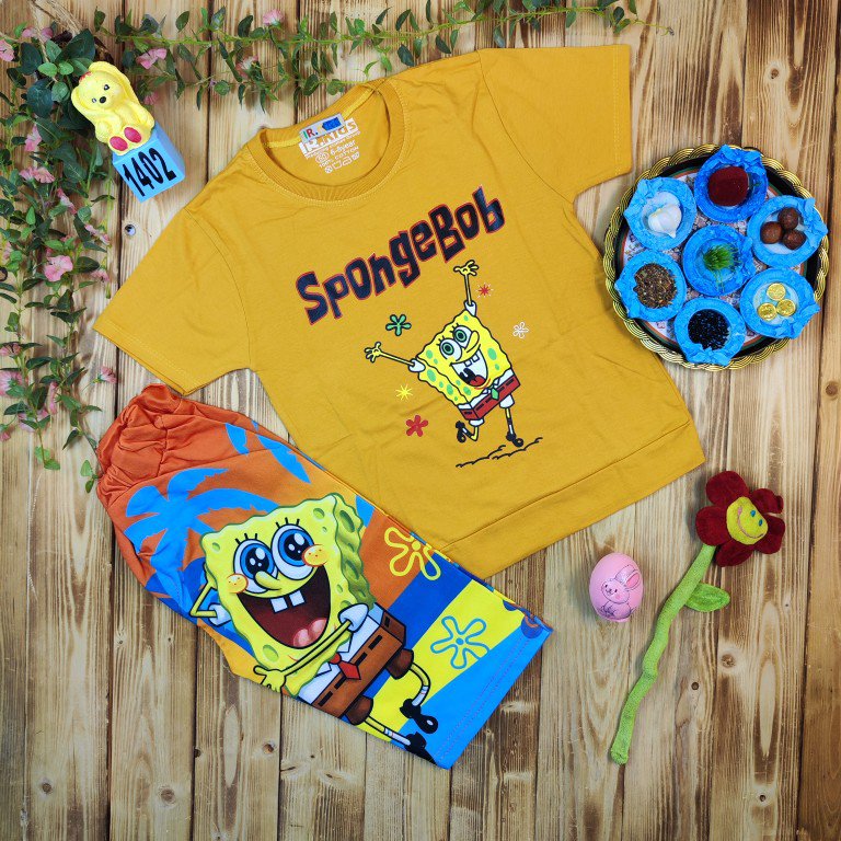 تیشرت شلوارک باب اسفنجی بسیار زیبا مناسب برای 5تا 10 سال 
