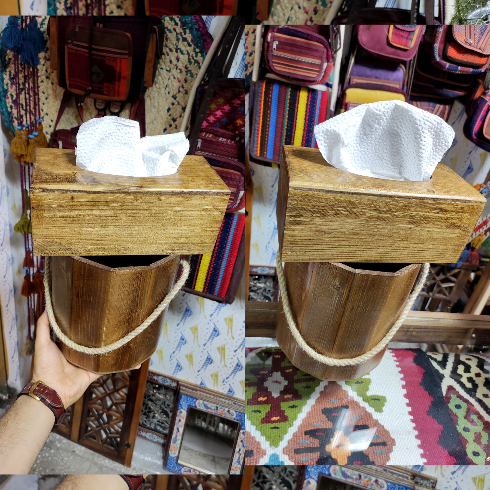 ست سطل و جا دستمالی چوبی اعلی