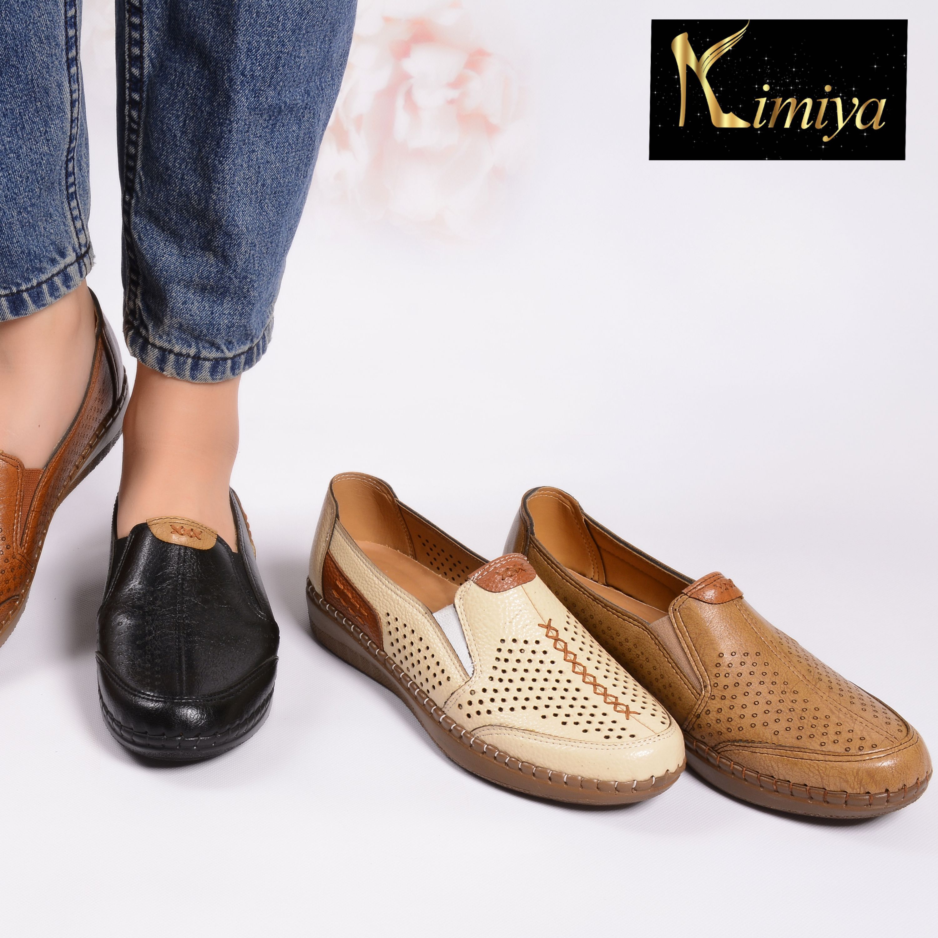 کفش طبی زنانه راحتی دوردوخت رویه چرم مصنوعی فلوتر (کد 48)