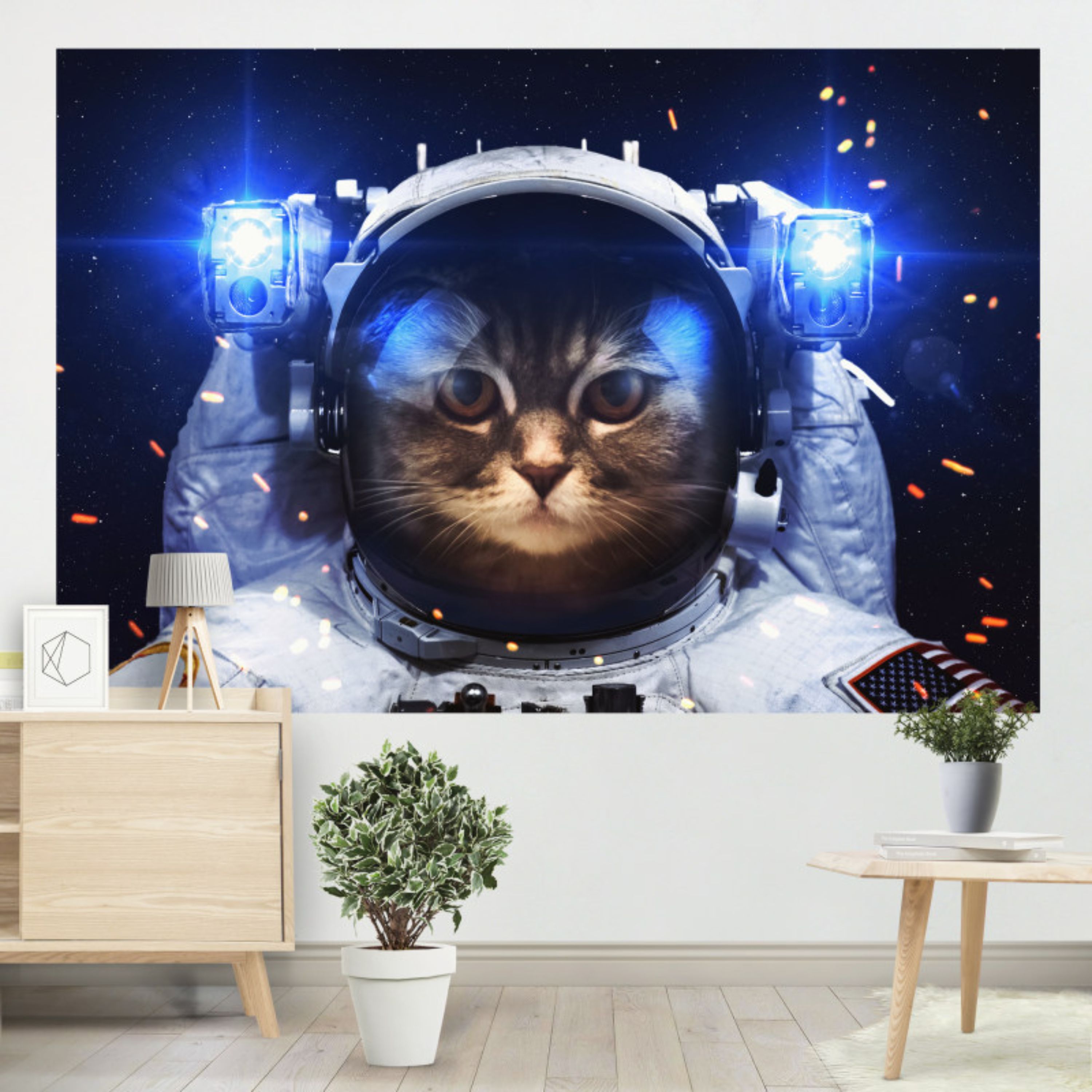 پوستر پارچه ای طرح تپستری گربه فضانورد کد 014