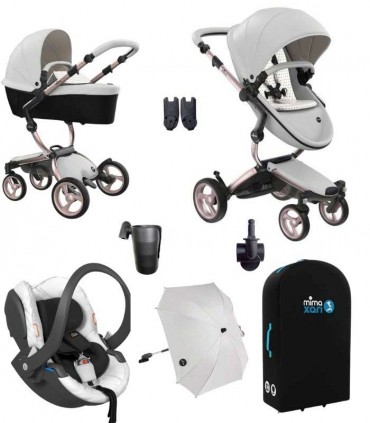 فول ست کالسکه میما زاری سفید با شاسی رزگلد