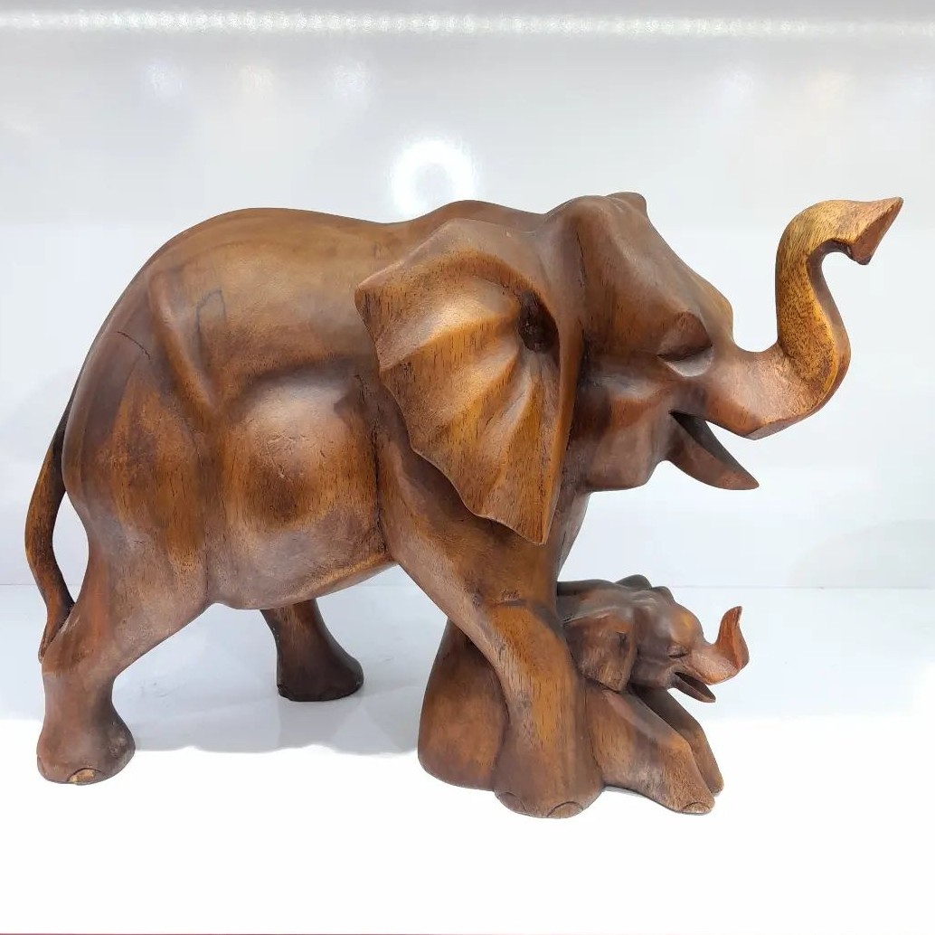 مجسمه چوبی طرح فیل با بچه کار دست اصیل و انتیک ارسال پسکرایه