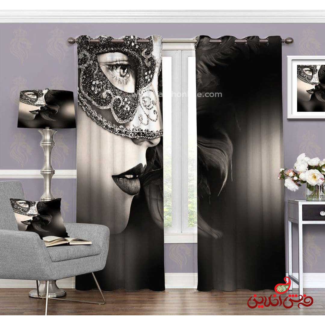 پرده طرح زن نفاب دار نقره ای کد 3399