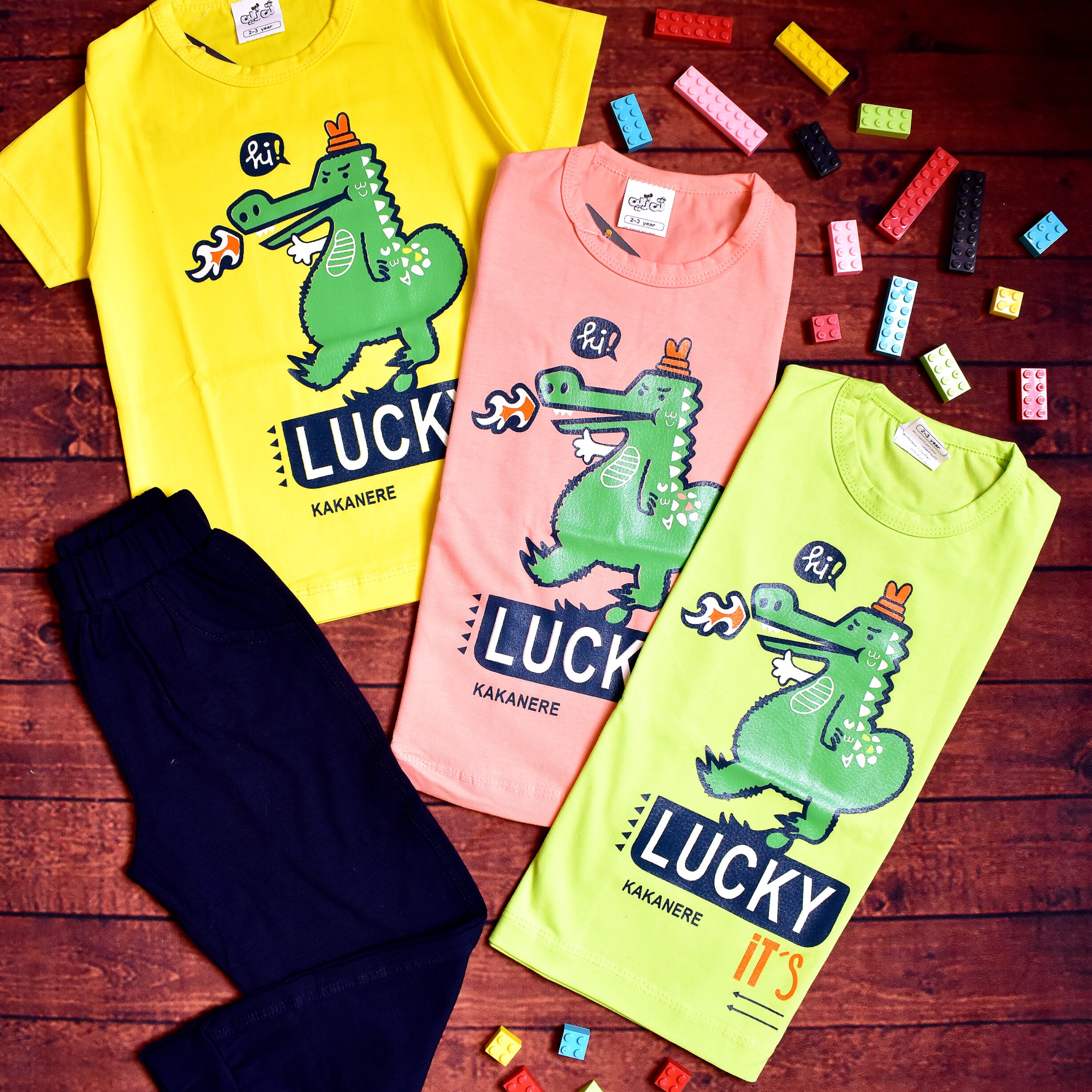 تیشرت و شلوار پسرونه آستین کوتاه طرح دایناسور مناسب 2 تا 7 سال جنس نخ پنبه 