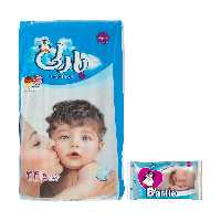 پوشک بچه بارلی سایز 5 بسته 34 عددی همراه با دستمال مرطوب (کلبه برتر)