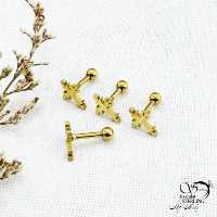 پیرسینگ گوش صلیب طلایی برند استیل کد 12556