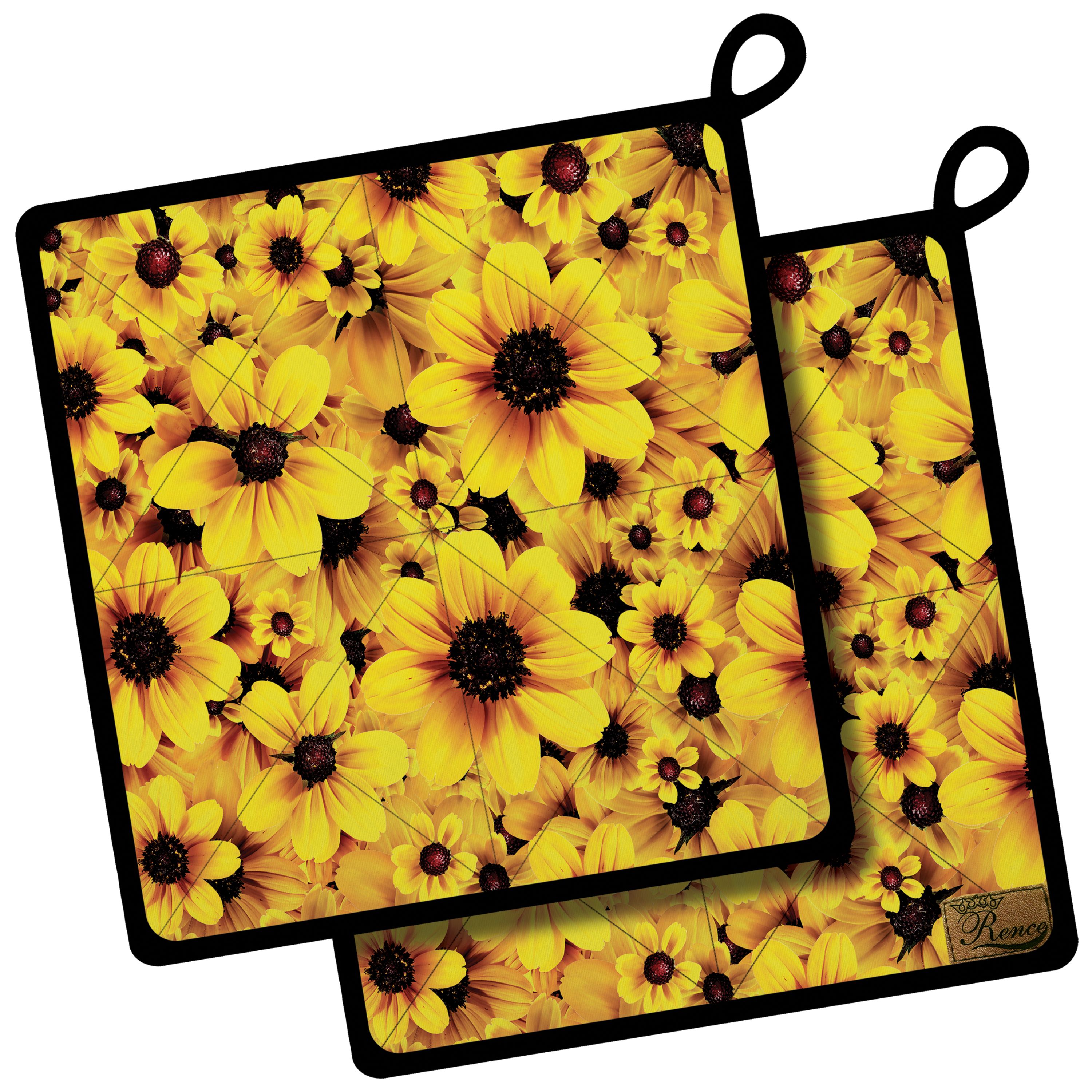 دستگیره آشپزخانه پارچه ای مخمل دو رو چاپ طرح آفتابگردان سایز 18 در 18 مدل K1-806 شرکت رنس