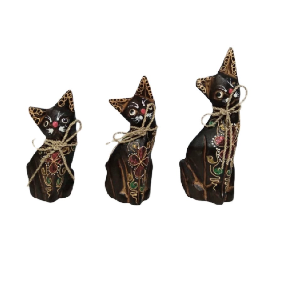 مجسمه چوبی گربه 3 عددی