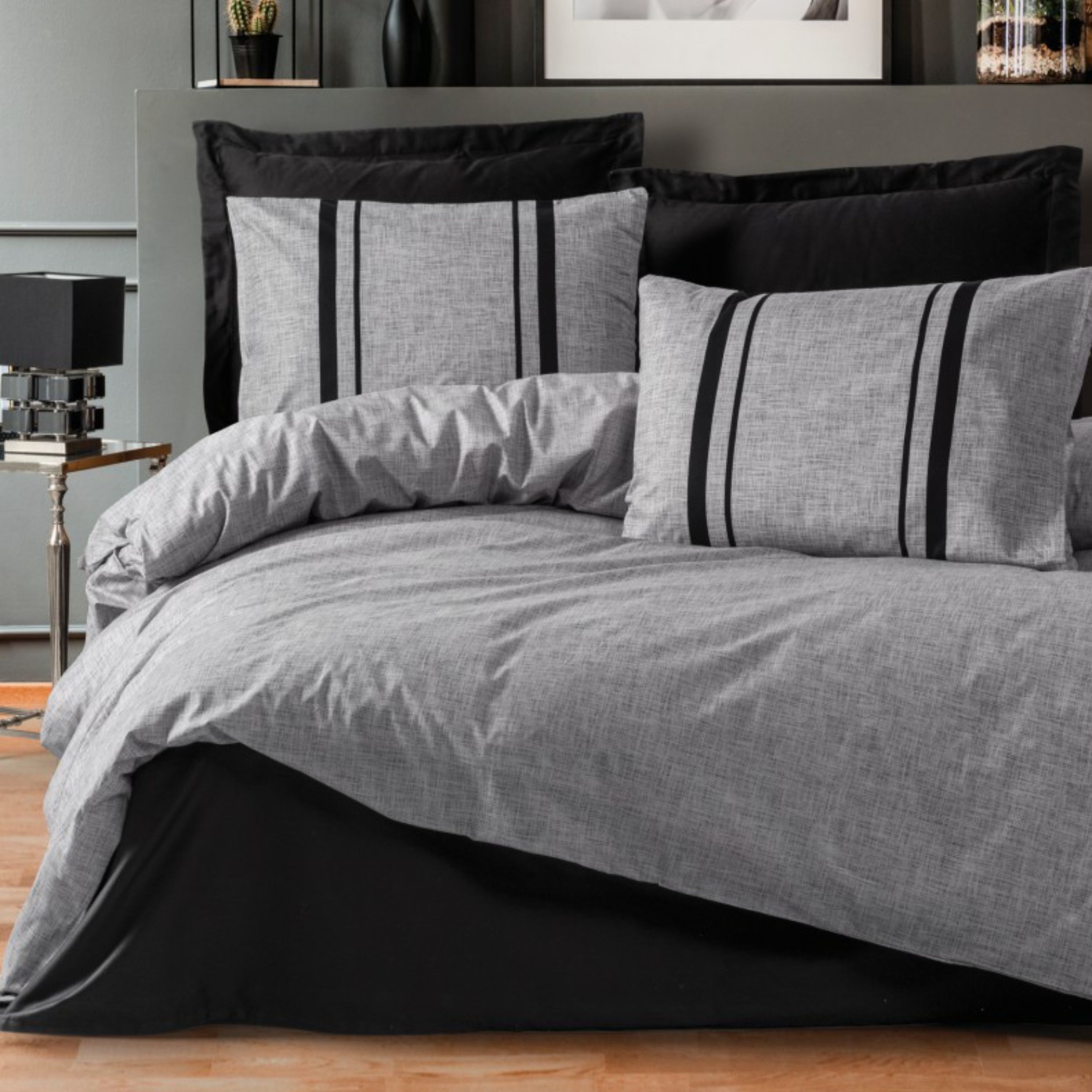 ست ملحفه کاتن باکس مدل Plain Bitter Gri-Siyah تکنفره 3 تکه