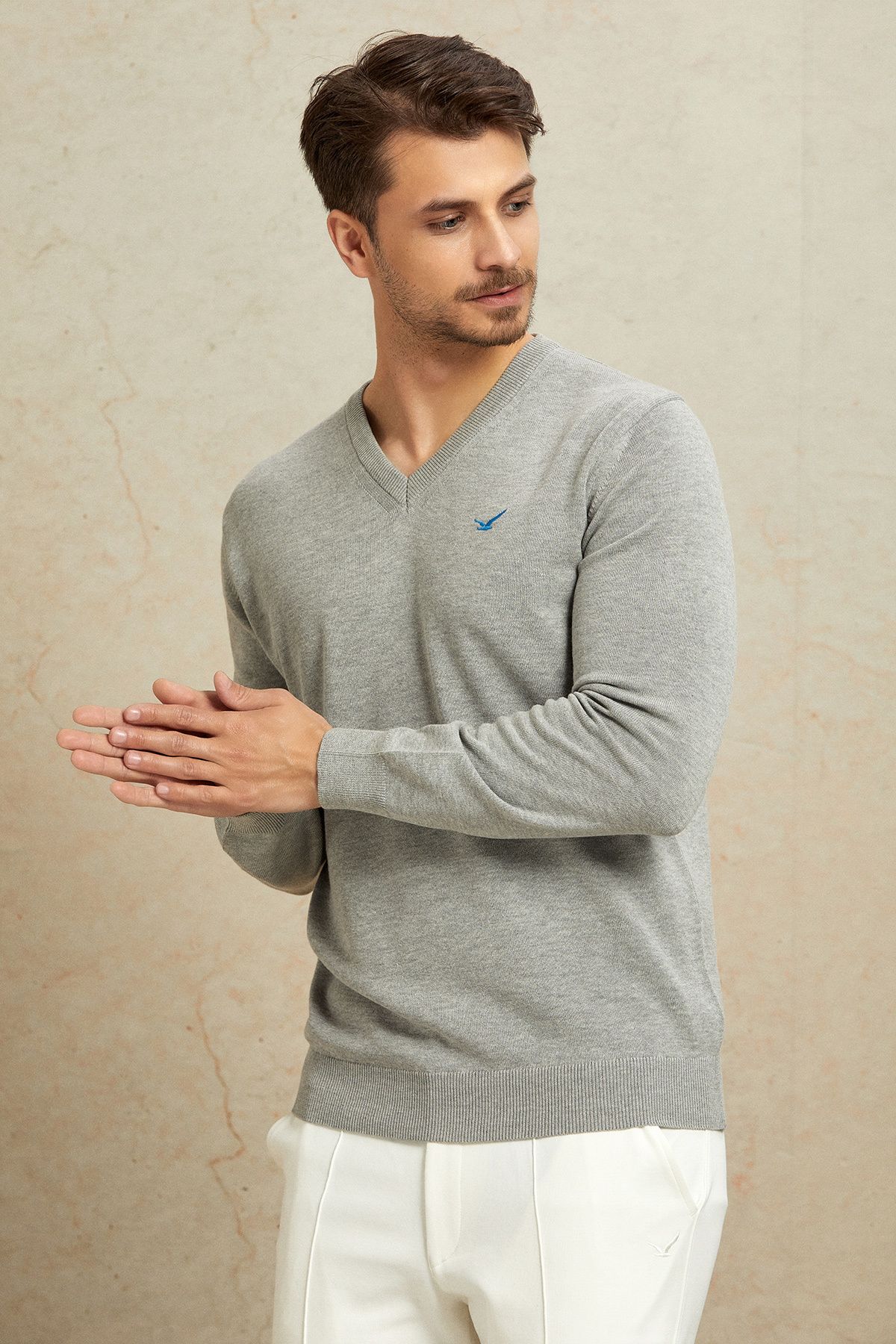 پلیور خاکستری مردانه BORG V NECK 'S روشن اسمایل SMILE