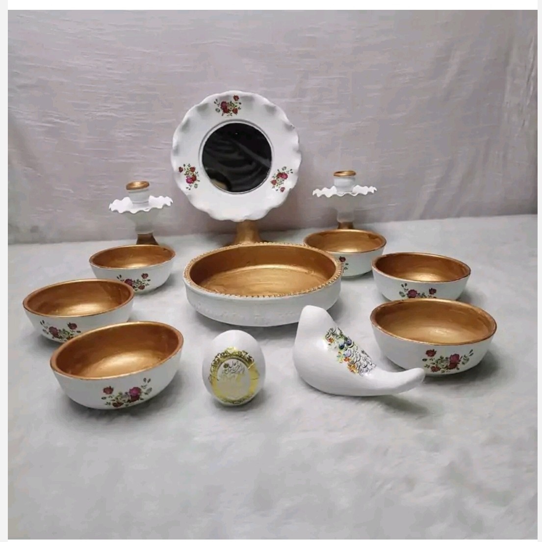 ست هفتسین با کاسه های  سفالی گل سرخ نوستالژی (پس کرایه)