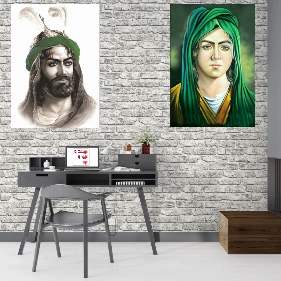 (1 عدد) کتیبه مخمل با طرح تمثال های مذهبی (حضرت عباس و حضرت قاسم علیه السلام)