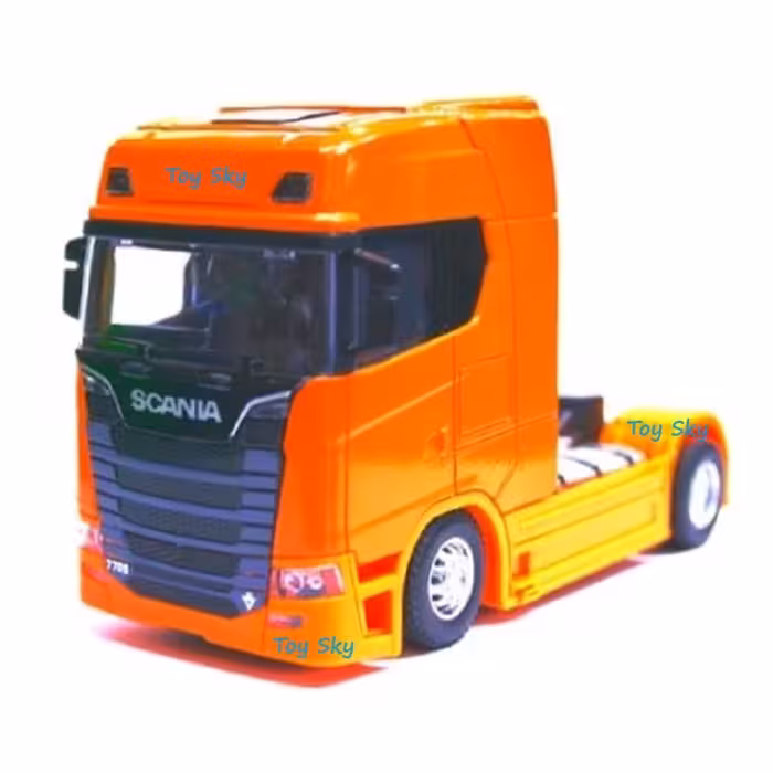 اسباب بازی - ماکت کامیون - کشنده اسکانیا Scania S730 - S730 - فلزی - کلگی متحرک - عقبکش، موزیکال، چراغدار - رنگ نارنجی