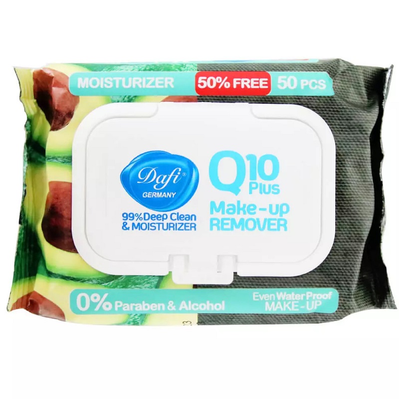 دستمال مرطوب پاک کننده آرایش دافی مدل Q10 بسته 50 عددی