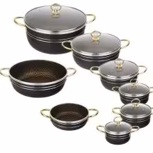 سرویس قابلمه 14 پارچه لانه زنبوری هلنا دسته طلایی