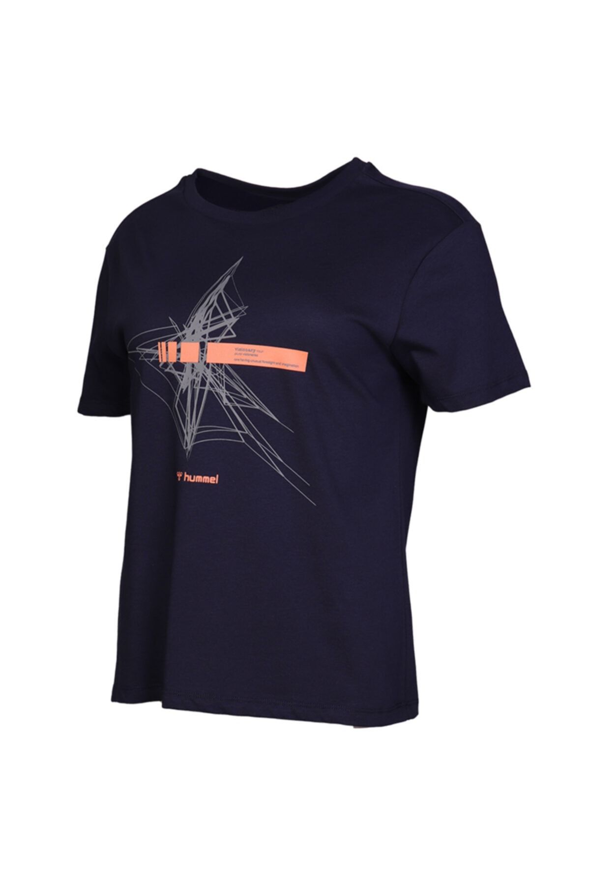 تی شرت ورزشی آبی زنانه آستین کوتاه t shirt اورجینال hummel