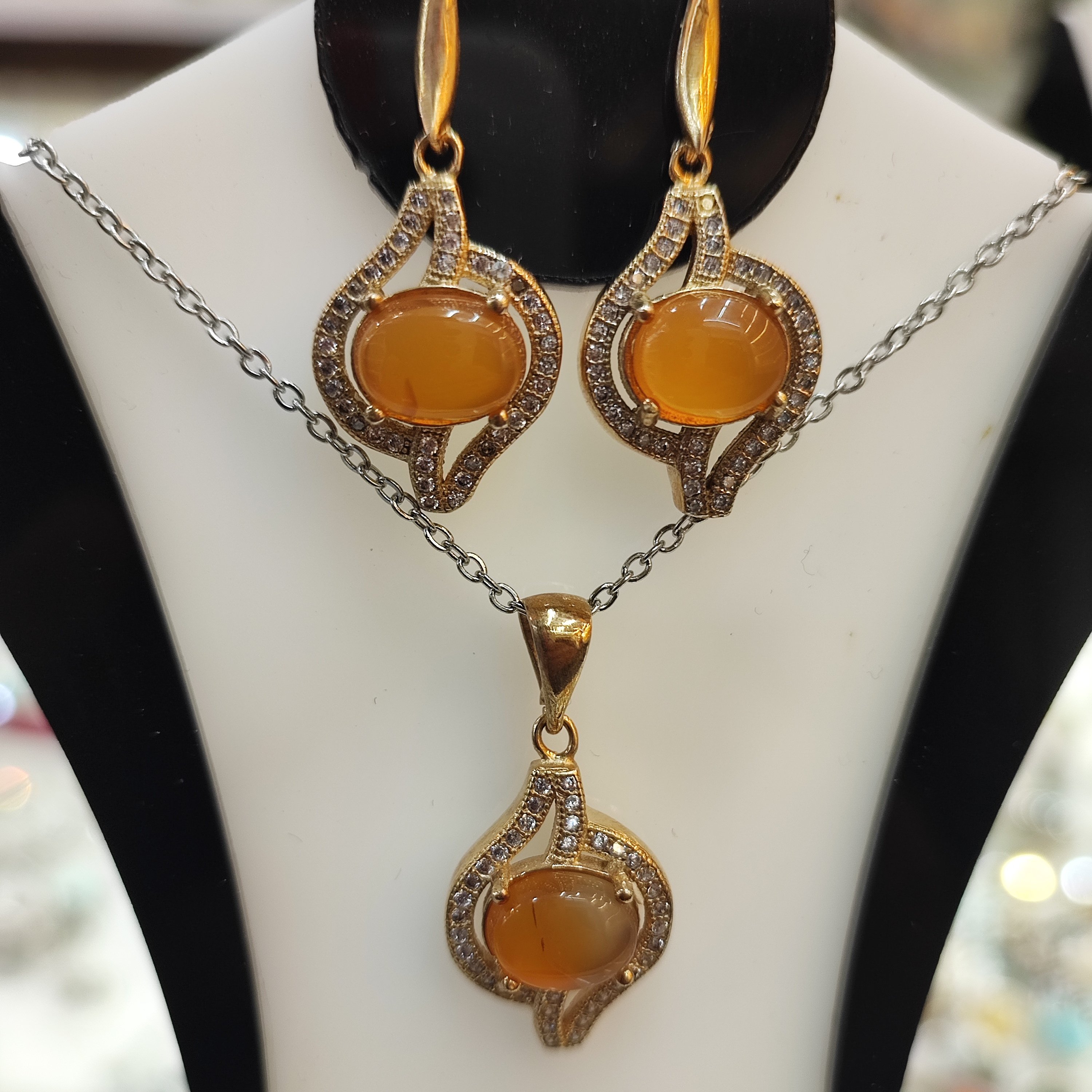 نیم ست طلا روس عقیق کد SL.TRN08 بازرگانی لطفی 